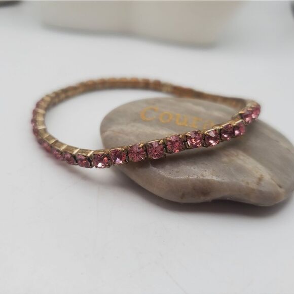 Pink rhinestone glamor diva barbiecore soft girl fashion jewelry bracelet - Picture 2 of 2